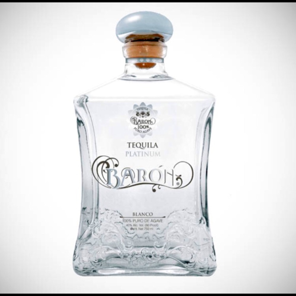 Baron Silver Tequila Empty SQUARE Glass SIGNED & Numbered Tequila Bottle CRAFTS?
